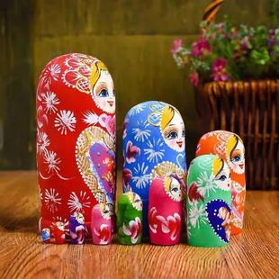 俄罗斯套娃5层10层烤纯正手绘工艺风干椴木节日礼品 天猫正品
