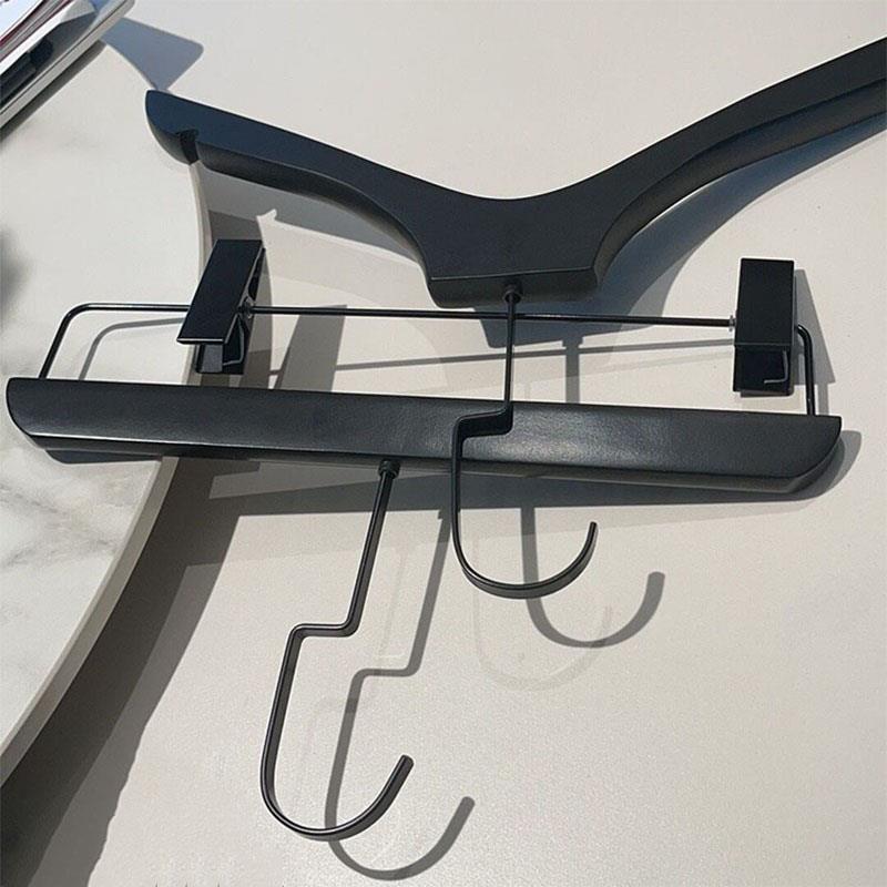 2025新款酒店黑色男女服装店专用实木衣架家用撑植绒西装衣挂木质