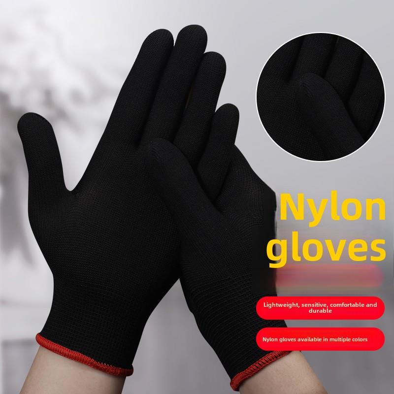 2025新款黑色尼龙手套劳保工作防滑耐磨透气劳动干活采摘手套女薄