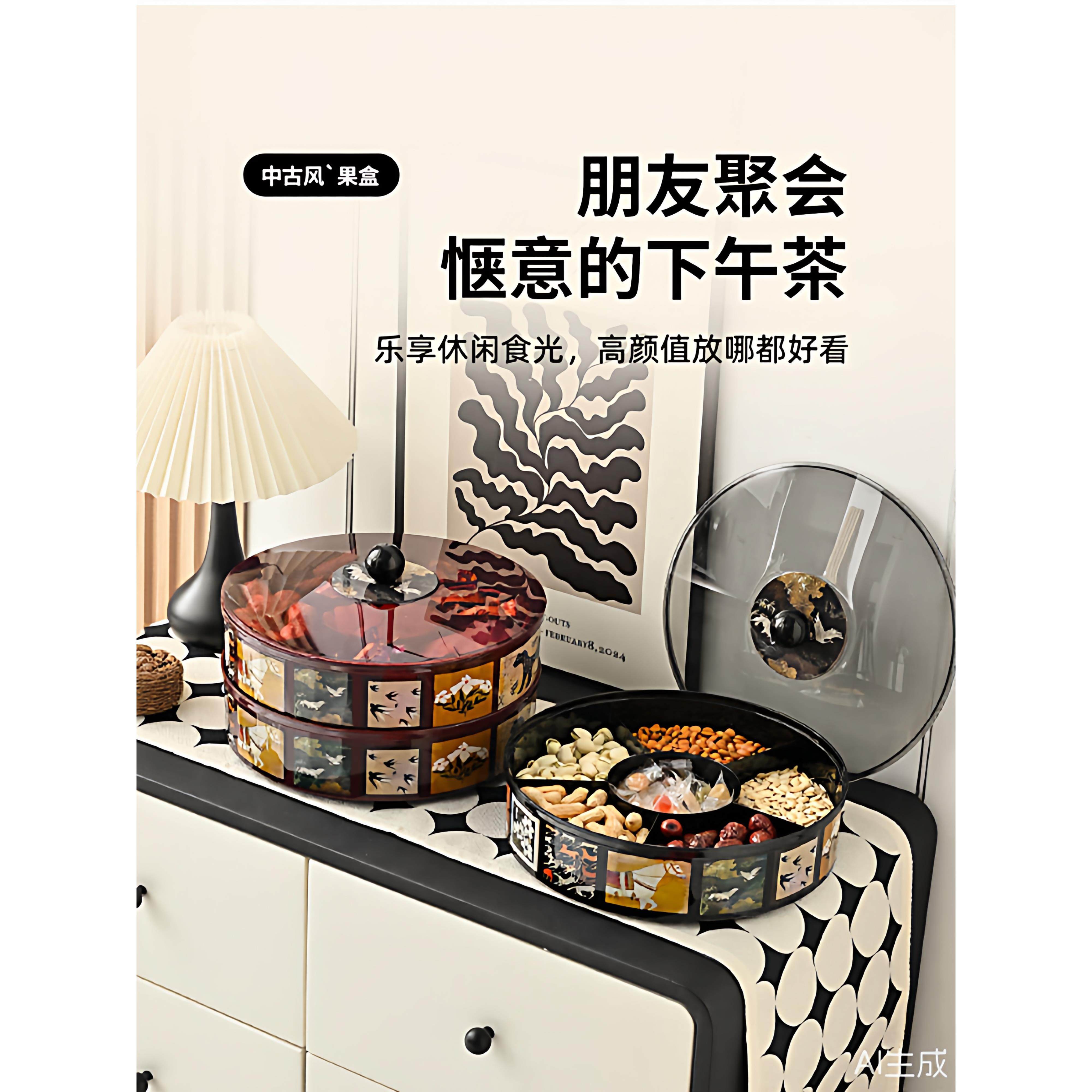旋转密封干果盘轻奢高档客厅家用茶几坚果瓜子水果盘糖果盒收纳盒,餐饮具,果盆/果盘/果篮,淘宝优惠券,粉丝福利购,淘宝优惠卷