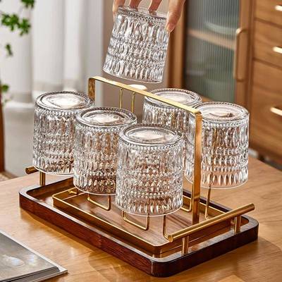 2025新款透明浮雕玻璃杯套装家用高级感喝水杯子冷饮威士忌酒杯加