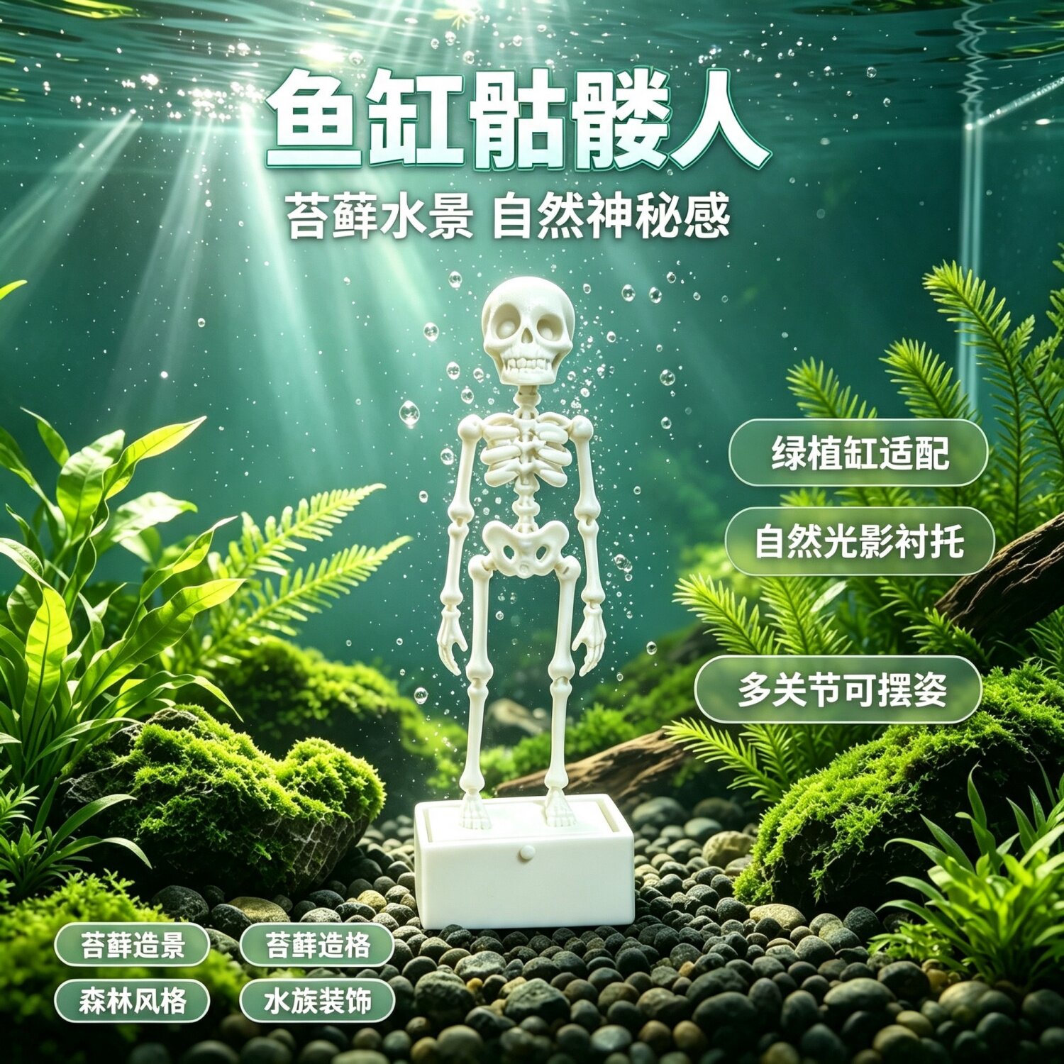 鱼缸骷髅跳舞造景自备4-5mm管
