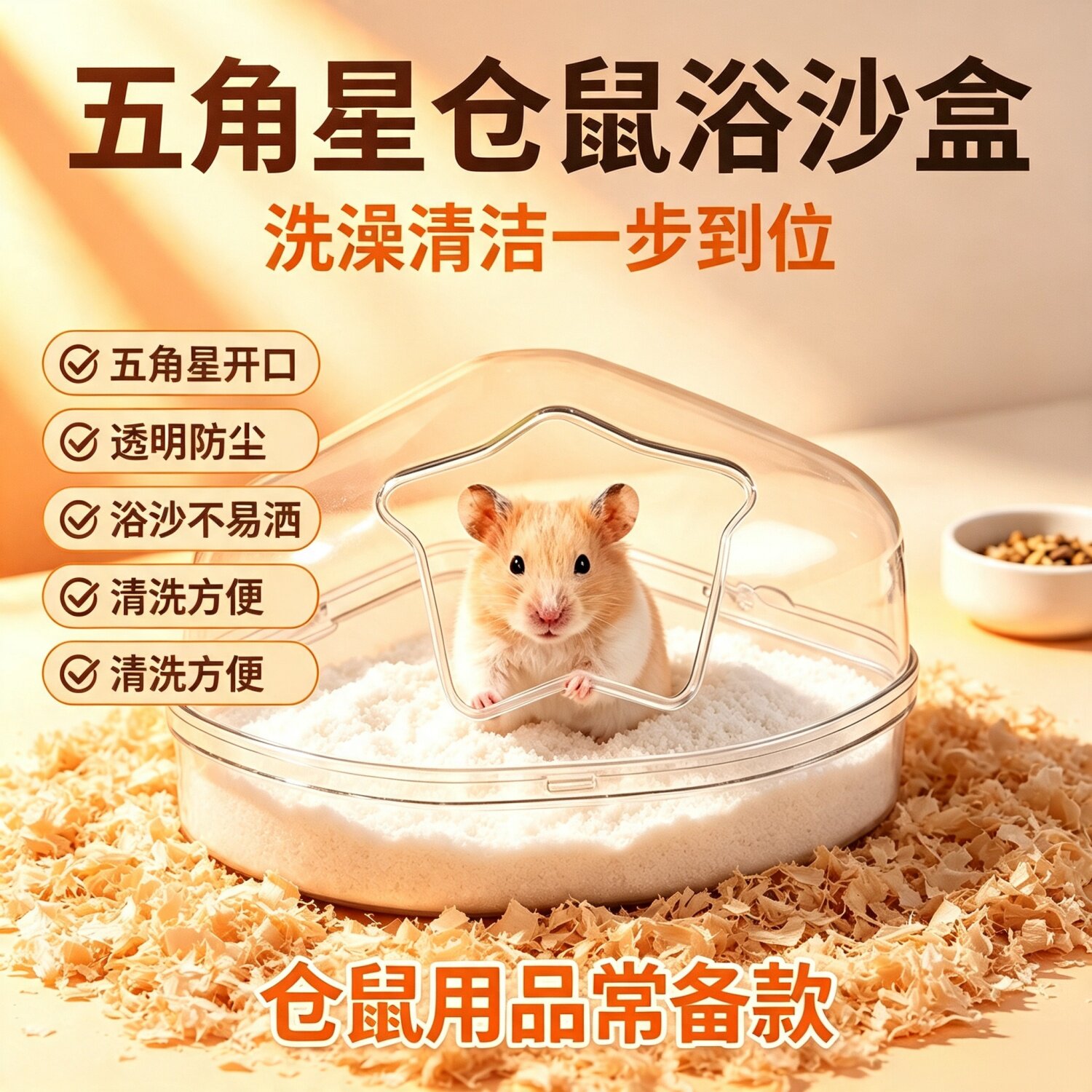 仓鼠透明五角星浴厕防溅防尘