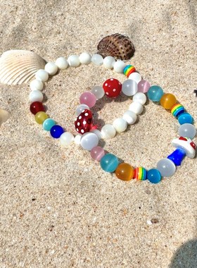 DIDOU手链diy彩色猫眼石手串博主同款多巴胺五彩庄园夏天手串