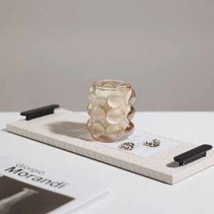托盘客厅盘样板间香薰简约现代摆件餐厅轻奢置物收纳盘皮革 软装