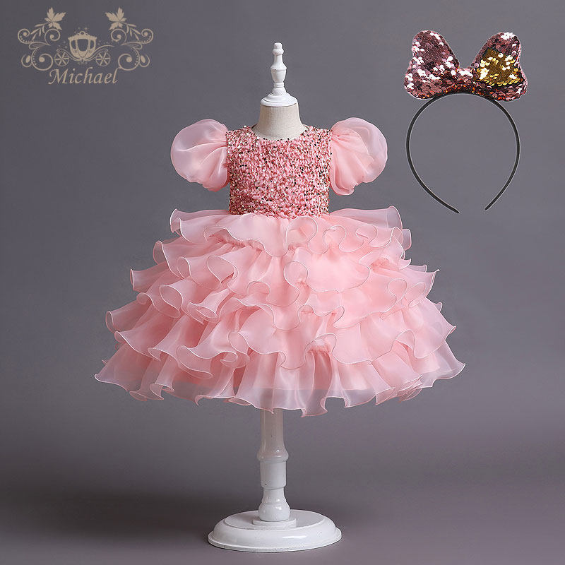 2023新款女童蛋糕裙礼服裙公主蓬蓬洋装生日亮片走秀舞蹈演出裙
