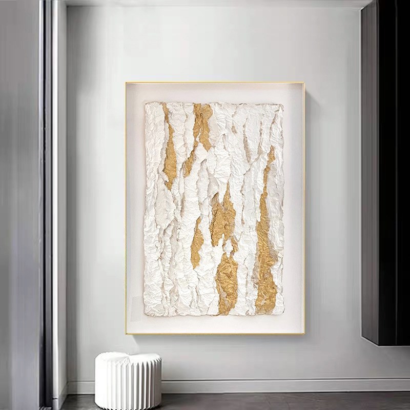 轻奢现代简约装饰画手工纸艺抽象实物画入户玄关酒店软装书房挂画