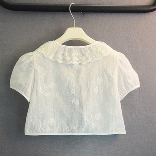 女童短袖披肩夏季薄儿童纯棉小外套公主裙外搭女宝宝白色蕾丝坎肩