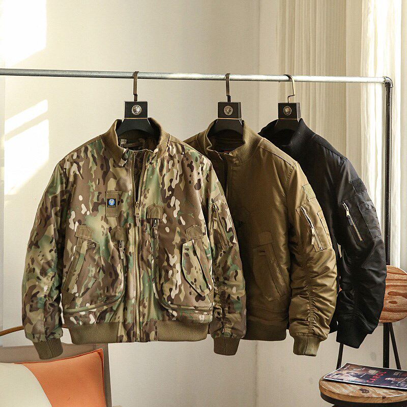冬季新款美式休闲男士户外立领迷彩绗棉飞行夹克工装棉衣棉服外套