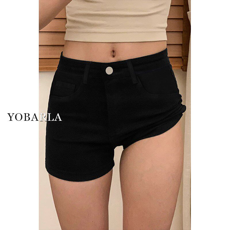 黑色牛仔短裤女夏季新款大码胖mm高腰显瘦弹力梨型身材a字热裤子