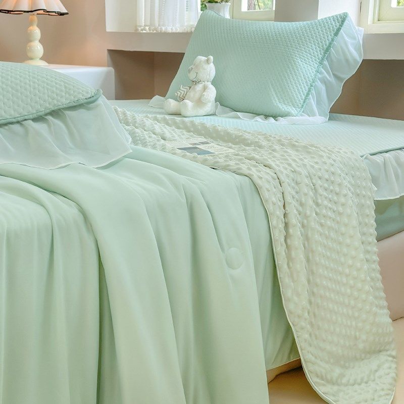 薄荷绿夏季凉感丝夏被凉席四件套床笠款花边空调软席子丝滑薄被子