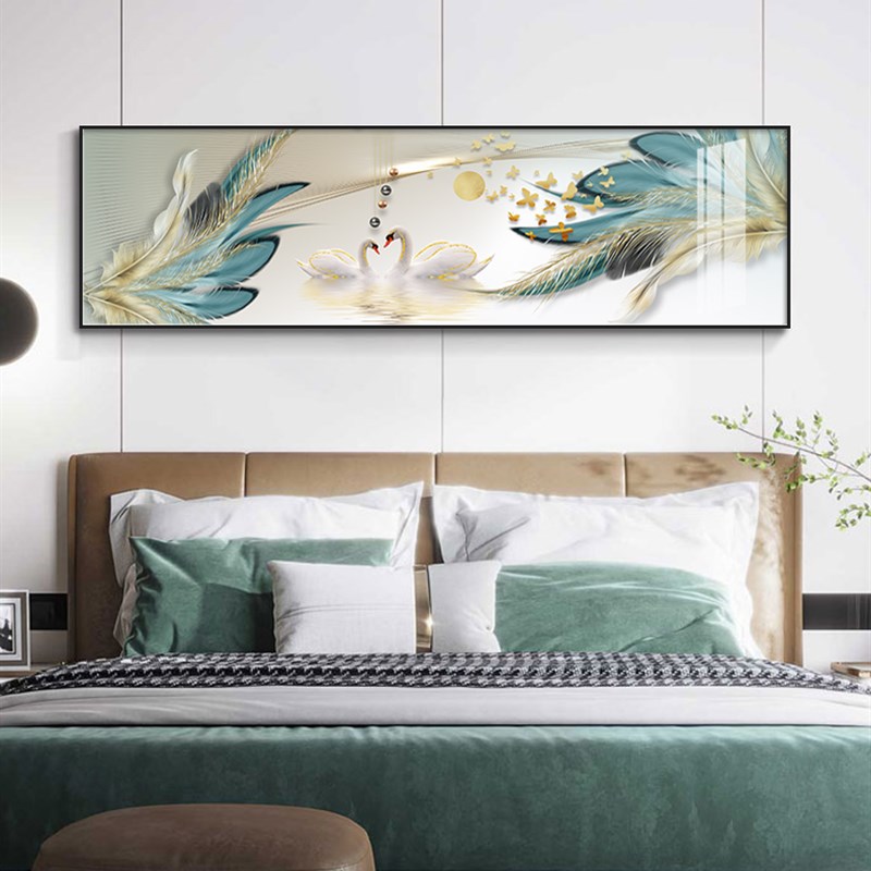 现代卧室床头装饰画房间横幅次卧挂画主卧晶J瓷壁画2024新款高级图片