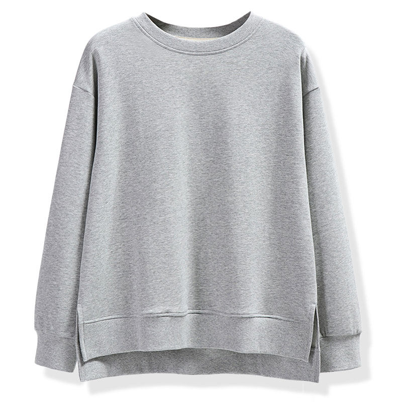 设计感小众纯色开叉圆领2021秋季薄款慵懒风卫衣女韩版宽松加绒