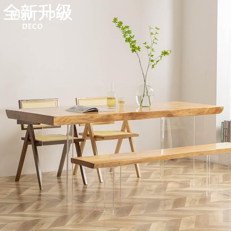 新款力实现代餐桌书简约家用木桌工作台网K红悬浮茶桌办公桌大板