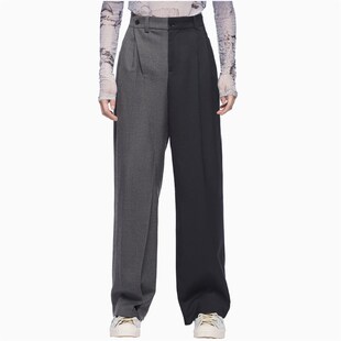 新款男士显瘦免烫休闲西裤黑灰拼接直筒长裤宽松垂感抗皱西装裤