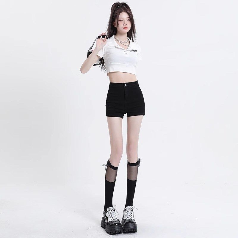 黑色牛仔短裤女2025夏季新款高腰美式辣妹包臀紧身爆款a字热裤子