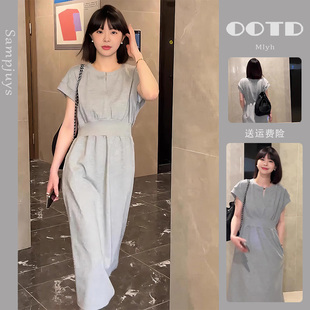 小个子显高气质学院风休闲小众收腰连衣裙子显瘦微胖女生长裙夏季