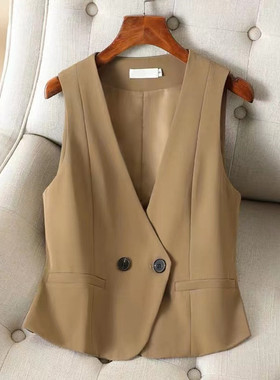 洋气西装马甲女短款2023春秋季新款韩版外搭黑色西服马夹背心外套