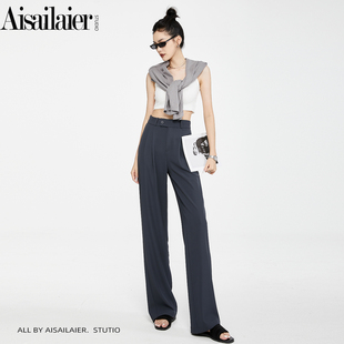高级感休闲直筒西装裤女夏季2025新款显瘦垂感小个子高腰阔腿裤子