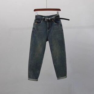 复古百搭高腰弹力宽松显瘦休闲萝卜裤 哈伦老爹牛仔裤 女2025春新款