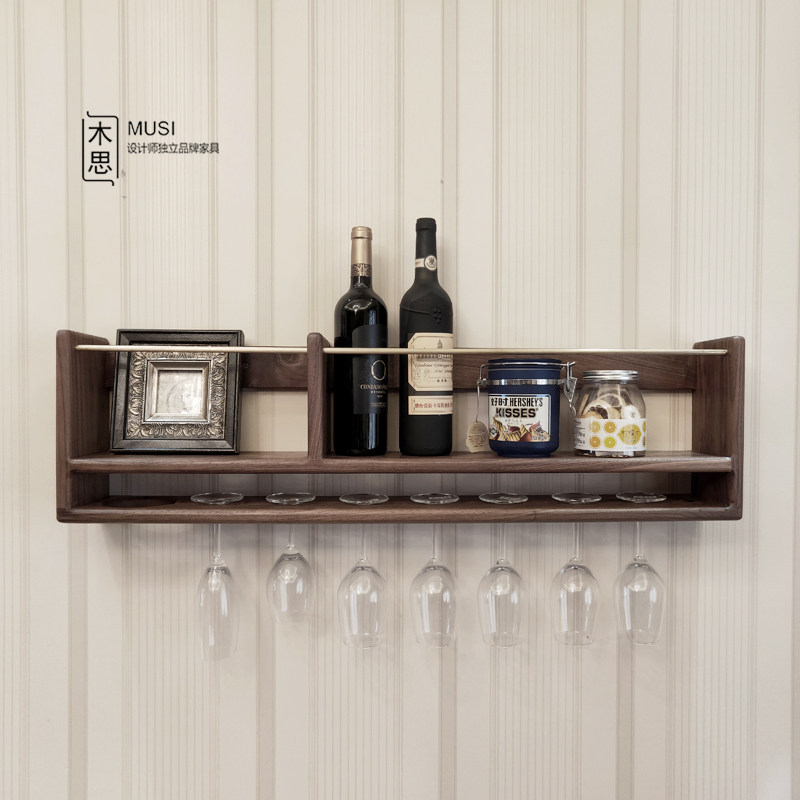 黑胡桃实木壁挂红酒架北欧轻奢日式现代墙壁悬挂杯架倒挂,住宅家具,酒架,淘宝优惠券,粉丝福利购,淘宝优惠卷