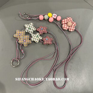 蜡烛绳挂脖手h机壳挂件暖棕花朵毛绒装饰手机壳链条长宽耳机套绳
