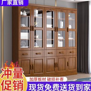 全实木防尘玻璃儿童书柜带门落地整面墙家用客厅原木置物柜展示柜