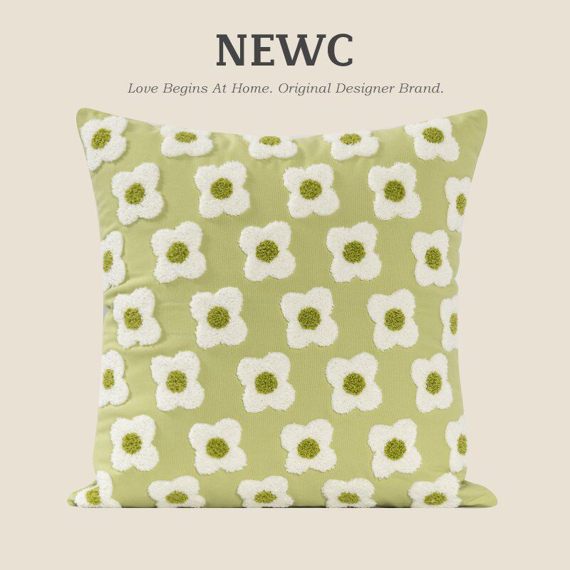 NEWC新宸优品 夏季抱枕套绿色清新小花客厅沙发卧室床上簇绒靠垫