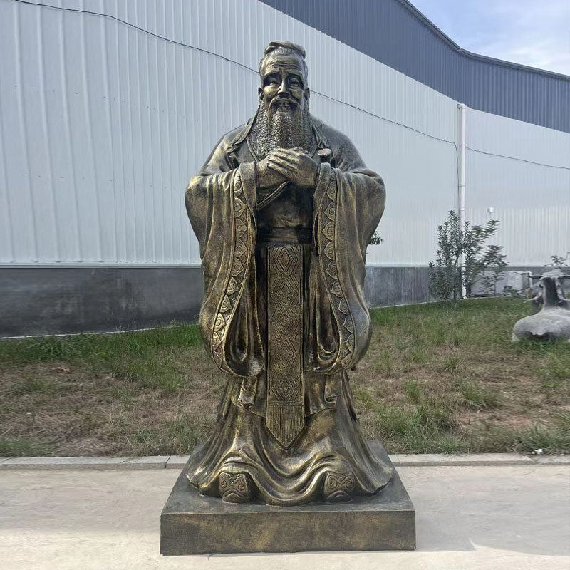 玻璃钢孔子雕塑仿铜人物定制校园景观名人文化浮雕墙铜孔夫子摆
