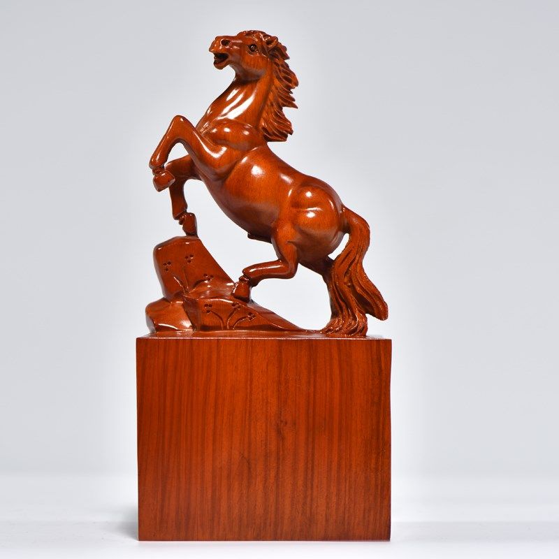 花梨木雕马木质方形大号生肖印章定制定做官印私印玉玺摆件送刻字