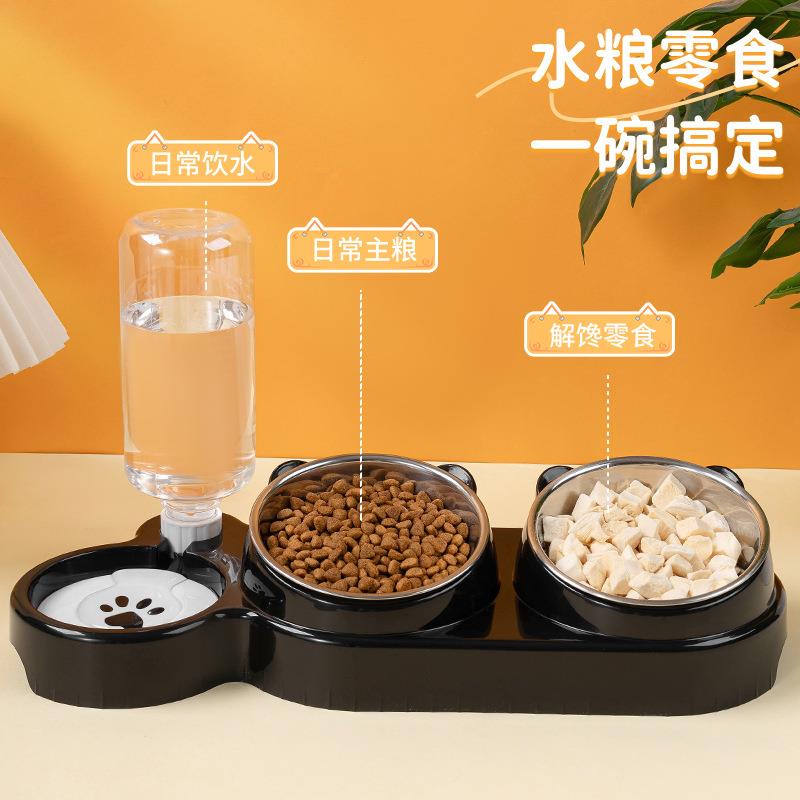 猫碗斜口狗碗猫咪饭盆双碗不锈钢自动续水宠物碗二合一饮水喂食器