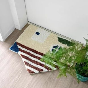 卧室簇绒不规则地毯 卡通房子植绒地毯家用 耐脏防滑吸水地垫地毯