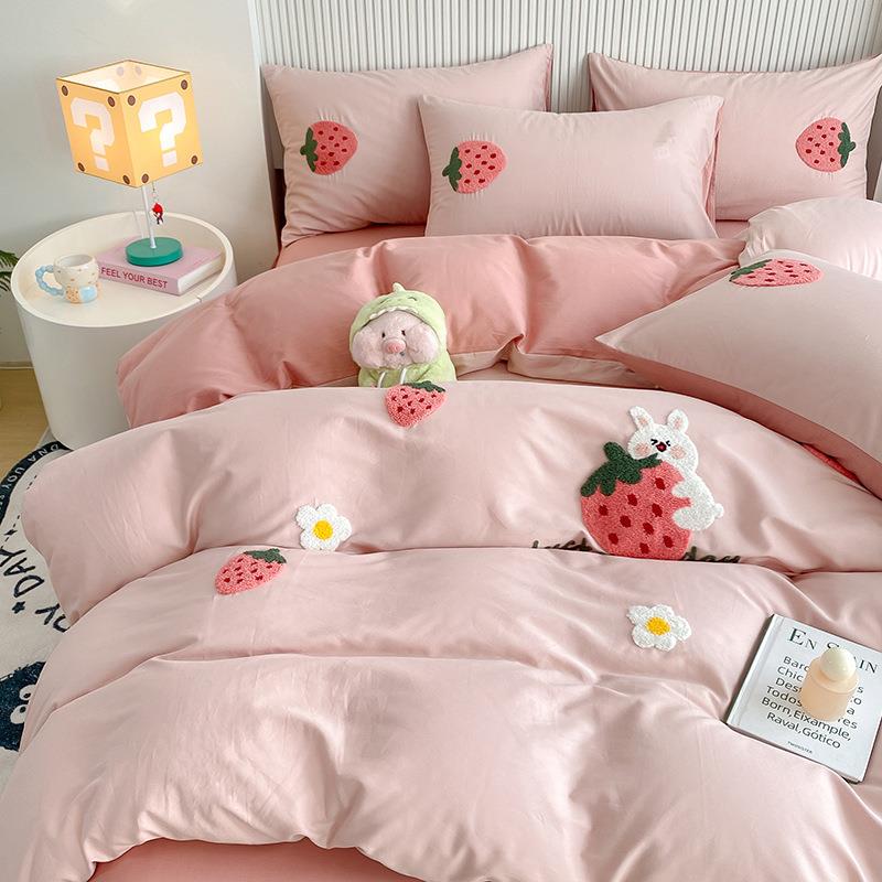 卡通可爱毛巾绣床上四件套全棉纯棉被套2025新款宿舍三件套床单品