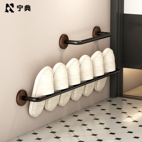 轻奢胡桃木拖鞋架免打孔高级鞋架