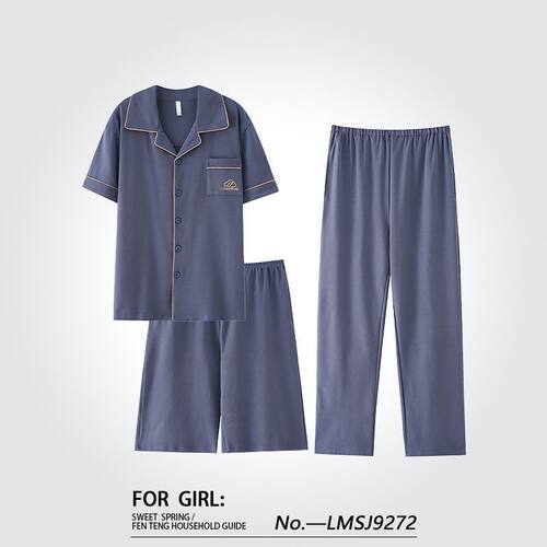 纯棉男士睡衣夏季短袖短裤长裤男款大码家居服三件套