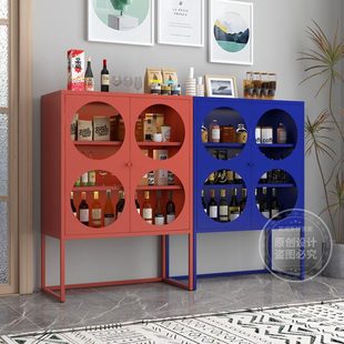 北欧轻奢铁艺酒柜餐边柜靠墙客厅玻璃门展示柜小型高档家用储物柜