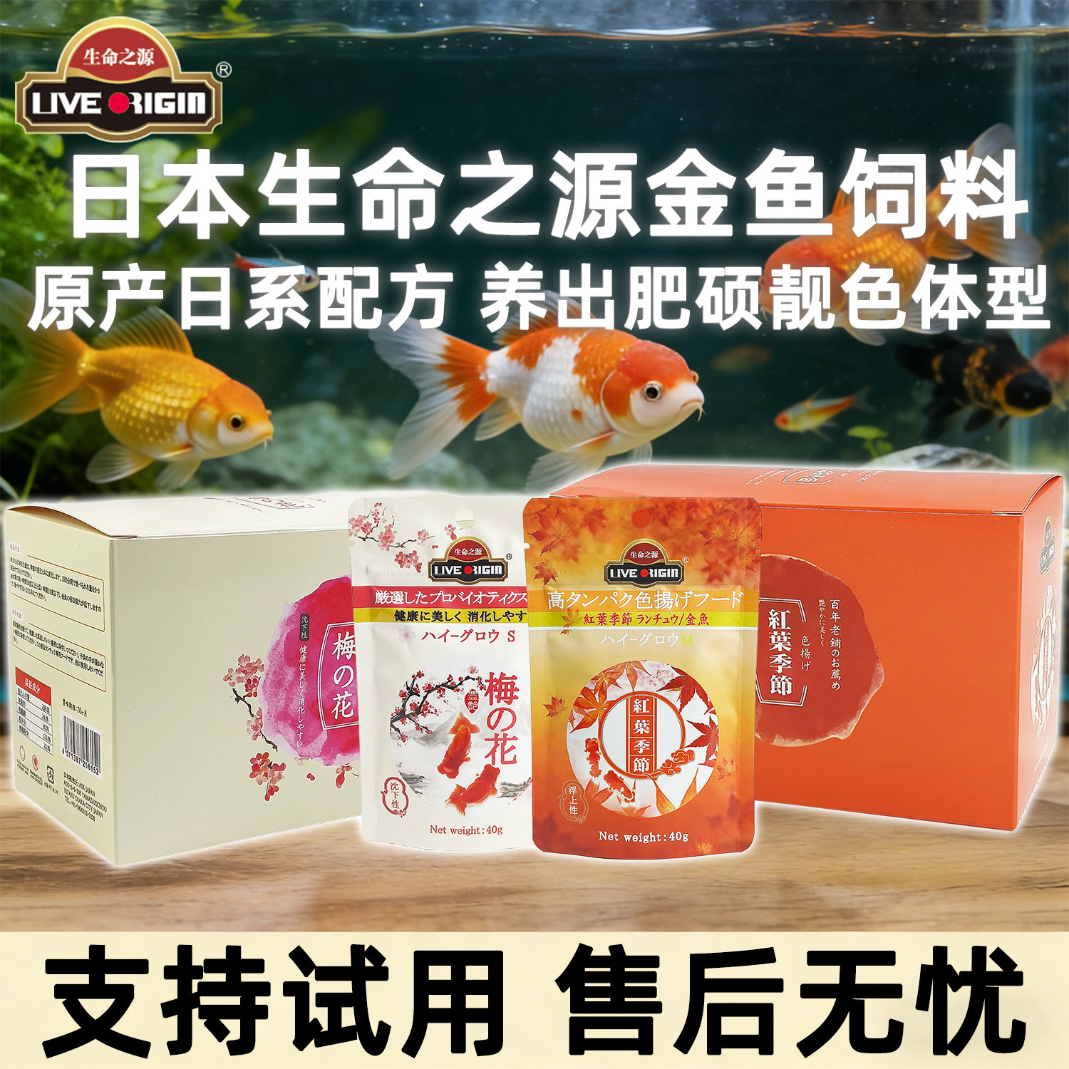 日本生命之源金鱼饲料泰狮兰寿粮蓝绿藻增色增体育成上浮下沉鱼食