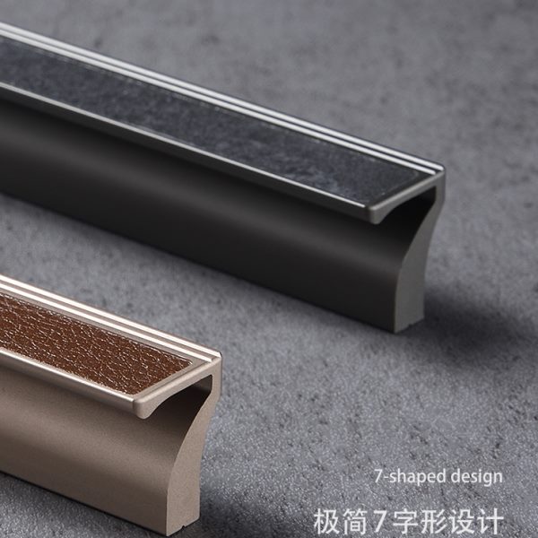 长拉手灰色香槟金皮质极简柜门抽屉铝合金加长衣柜意式7字型把手