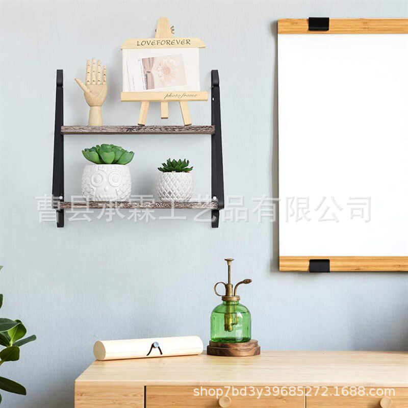 双层碳化木质悬浮货架铁架墙面工业货架铁制储物架