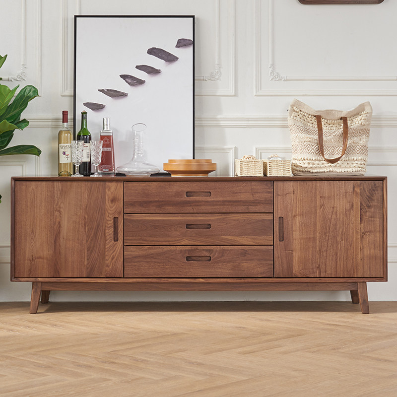 北美黑胡c桃木电视柜客厅家用电视机柜收纳储物柜一体实木靠墙边