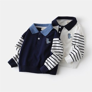 小男孩上衣宝宝恐龙儿童拼袖 童装 外套 2025新款 男童翻领卫衣春秋款