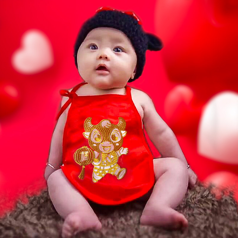 婴幼儿童大红12十二生肖宝宝鼠牛年猪年金丝刺绣肚兜兜护肚围纯棉