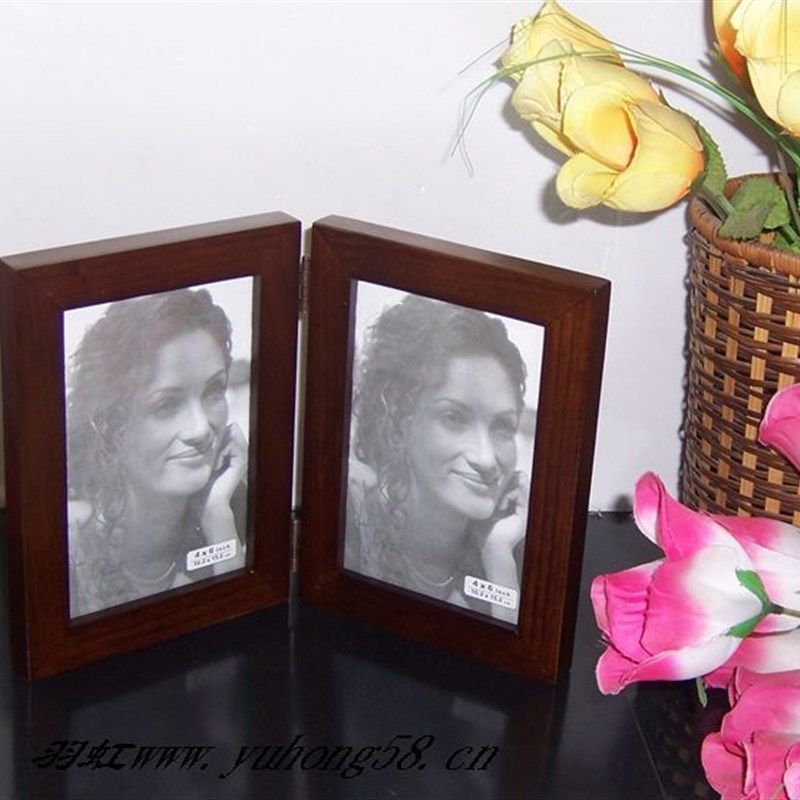 高档楸木 5寸折叠像框p 6寸对折 双7寸实木相框 深咖啡色 双连相