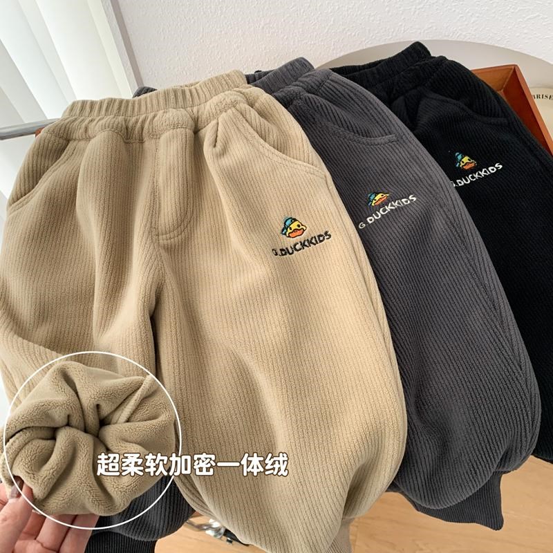 男童加绒裤子冬季保暖一体绒休闲裤中小童柔软弹力束脚裤洋气长裤