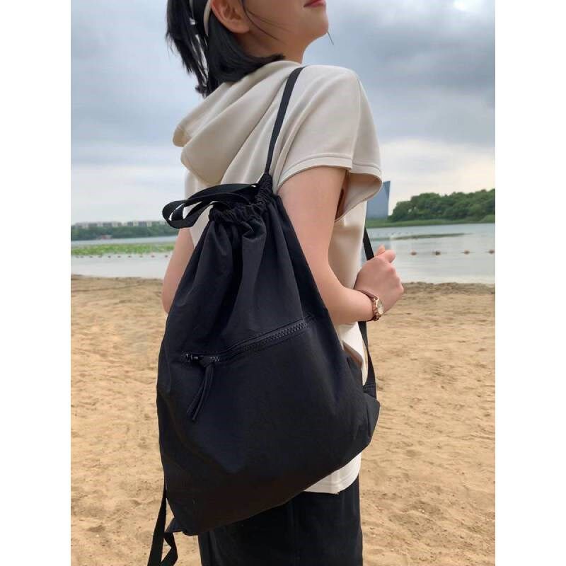 运动健身背包女防水布包韩国时尚超轻便可折叠户外旅行束口双肩包