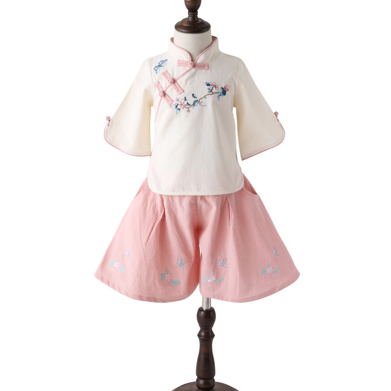 儿童汉服夏装女童唐装棉麻套装中国风小学生复古汉服襦裙夏民国风