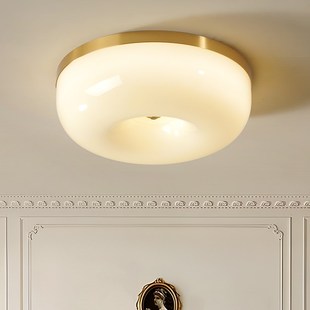 轻法式奶油风布丁卧室书房吸顶灯中古温馨阳台玄关护眼玻璃灯具