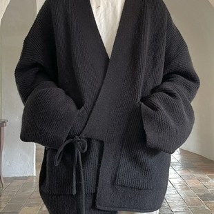 中国风开衫针织道袍毛衣男秋冬新款日系复古慵懒风高级感宽松外套