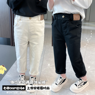 女童裤子秋冬款2023新款儿童弹力直筒休闲宝宝纯棉修身烟管裤加绒