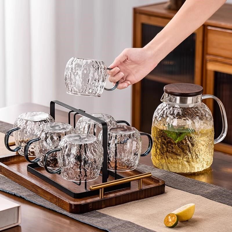 德国耐高温玻璃喝水杯套装家用轻奢高级感客厅高颜值带把手泡茶具